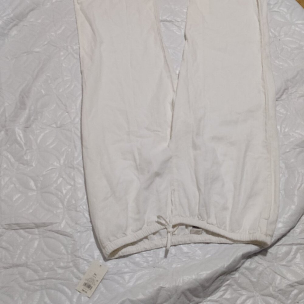 Women's Mid-Rise Wide Leg Linen Pull-On Pants White XXL